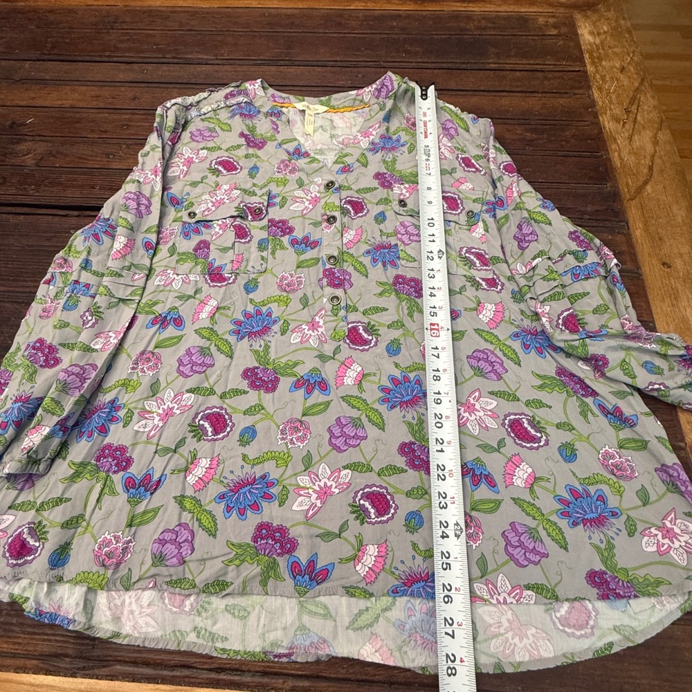 Matilda Jane Thinking Out Loud Floral Henley Blouse Gray Purple XXL Rayon Boho - Picture 7 of 9